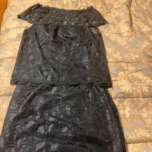 Vintage Kenar 2 piece black lace skirt and matching blouse set